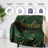 Elegant Gold Hummingbird Botanical Dark Seamless Pattern Name Cute  Personalised Custom Name Super Soft Fleece Blanket Bed Sofa Throw