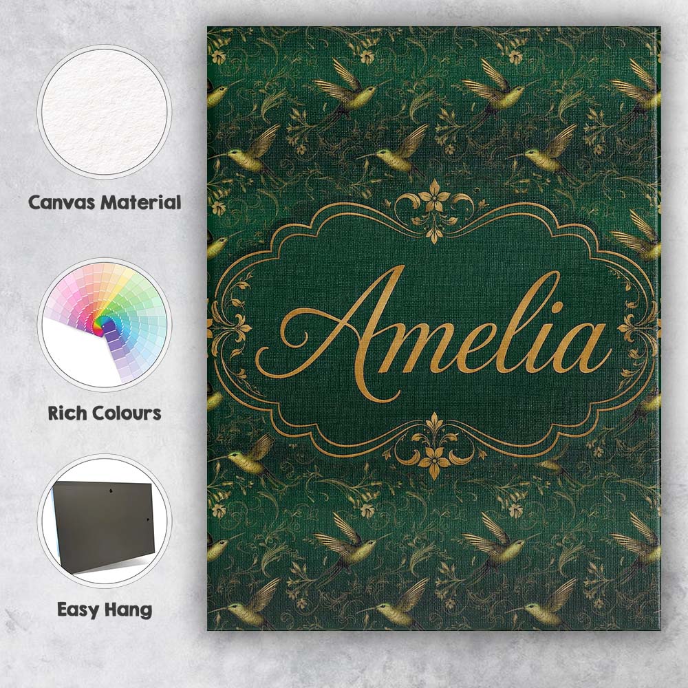 Personalised Name Elegant Gold Hummingbird Custom  Bespoke Contemporary Statement Canvas Wall Art Print Decor Picture Ready to Hang