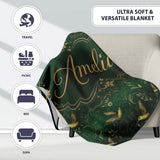 Elegant Gold Hummingbird Botanical Dark Seamless Pattern Name Cute  Personalised Custom Name Super Soft Fleece Blanket Bed Sofa Throw