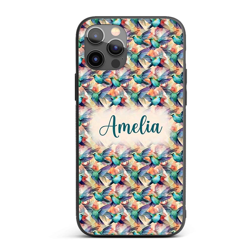 Colorful Hummingbird Abstract Watercolor Seamless Custom Name Protective Phone Case Mobile Cover Durable Everyday Smartphone Shock Resistant