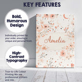 Personalised Name Peach Floral Moon Seamless Pattern Stylish Everyday Custom Home Unique Canvas Wall Art Print Decor Picture Ready to Hang