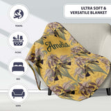 Art Nouveau Iris Floral Vintage Yellow Seamless Pattern Name Cute  Personalised Custom Name Super Soft Fleece Blanket Bed Sofa Throw