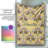 Art Nouveau Iris Floral Vintage Yellow Seamless Pattern Name Cute  Personalised Custom Name Super Soft Fleece Blanket Bed Sofa Throw