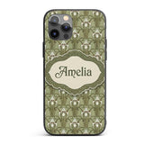 Vintage Lily Floral Green Art Nouveau Seamless Custom Name Protective Phone Case Mobile Cover Durable Everyday Smartphone Shock Resistant