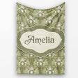 Vintage Lily Floral Green Art Nouveau Seamless Pattern Name Cute  Personalised Custom Name Super Soft Fleece Blanket Bed Sofa Throw