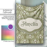 Vintage Lily Floral Green Art Nouveau Seamless Pattern Name Cute  Personalised Custom Name Super Soft Fleece Blanket Bed Sofa Throw