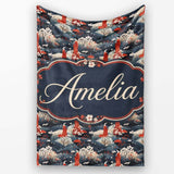 Japanese Geisha Red Kimono Floral Landscape Seamless Pattern Name  Personalised Custom Name Super Soft Fleece Blanket Bed Sofa Throw