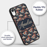 Japanese Geisha Red Kimono Floral Printed Design Custom Name Protective Phone Case Mobile Cover Durable Everyday Smartphone Shock Resistant