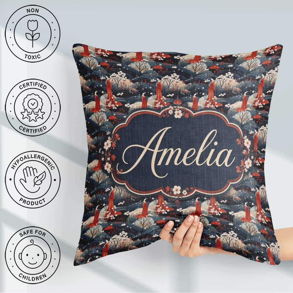 Custom Name Japanese Geisha Red Kimono Floral Landscape Seamless Square Filled Cushion Throw Pillow Sofa Bed Home Decor Zip Washable UK Made