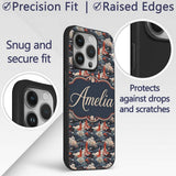 Japanese Geisha Red Kimono Floral Printed Design Custom Name Protective Phone Case Mobile Cover Durable Everyday Smartphone Shock Resistant