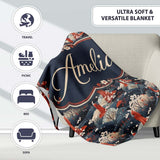 Japanese Geisha Red Kimono Floral Landscape Seamless Pattern Name  Personalised Custom Name Super Soft Fleece Blanket Bed Sofa Throw