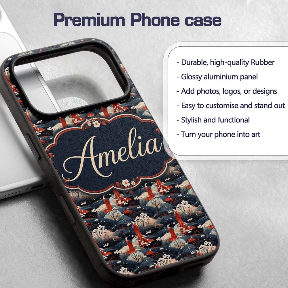 Japanese Geisha Red Kimono Floral Printed Design Custom Name Protective Phone Case Mobile Cover Durable Everyday Smartphone Shock Resistant