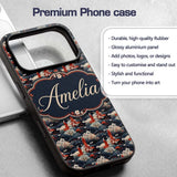 Japanese Geisha Red Kimono Floral Printed Design Custom Name Protective Phone Case Mobile Cover Durable Everyday Smartphone Shock Resistant