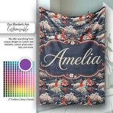 Japanese Geisha Red Kimono Floral Landscape Seamless Pattern Name  Personalised Custom Name Super Soft Fleece Blanket Bed Sofa Throw
