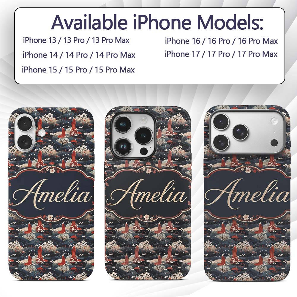 Japanese Geisha Red Kimono Floral Printed Design Custom Name Protective Phone Case Mobile Cover Durable Everyday Smartphone Shock Resistant