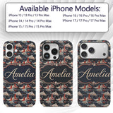 Japanese Geisha Red Kimono Floral Printed Design Custom Name Protective Phone Case Mobile Cover Durable Everyday Smartphone Shock Resistant