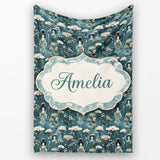 Cute Kawaii Geisha Floral Garden Lantern Seamless Pattern Name  Personalised Custom Name Super Soft Fleece Blanket Bed Sofa Throw