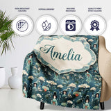 Cute Kawaii Geisha Floral Garden Lantern Seamless Pattern Name  Personalised Custom Name Super Soft Fleece Blanket Bed Sofa Throw