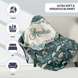 Cute Kawaii Geisha Floral Garden Lantern Seamless Pattern Name  Personalised Custom Name Super Soft Fleece Blanket Bed Sofa Throw