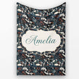 Elegant Japanese Women Floral Night Garden Seamless Pattern Name  Personalised Custom Name Super Soft Fleece Blanket Bed Sofa Throw