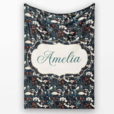 Elegant Japanese Women Floral Night Garden Seamless Pattern Name  Personalised Custom Name Super Soft Fleece Blanket Bed Sofa Throw
