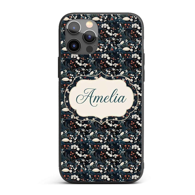Elegant Japanese Women Floral Printed Design Custom Name Protective Phone Case Mobile Cover Durable Everyday Smartphone Shock Resistant