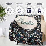 Elegant Japanese Women Floral Night Garden Seamless Pattern Name  Personalised Custom Name Super Soft Fleece Blanket Bed Sofa Throw