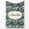 Traditional Asian Women Scenic Floral Landscape Seamless Pattern  Personalised Custom Name Super Soft Fleece Blanket Bed Sofa Throw