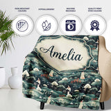 Traditional Asian Women Scenic Floral Landscape Seamless Pattern  Personalised Custom Name Super Soft Fleece Blanket Bed Sofa Throw