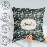 Custom Name Asian Women Scenic Floral Landscape Seamless Pattern Square Filled Cushion Throw Pillow Sofa Bed Home Decor Zip Washable UK Made
