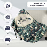 Traditional Asian Women Scenic Floral Landscape Seamless Pattern  Personalised Custom Name Super Soft Fleece Blanket Bed Sofa Throw