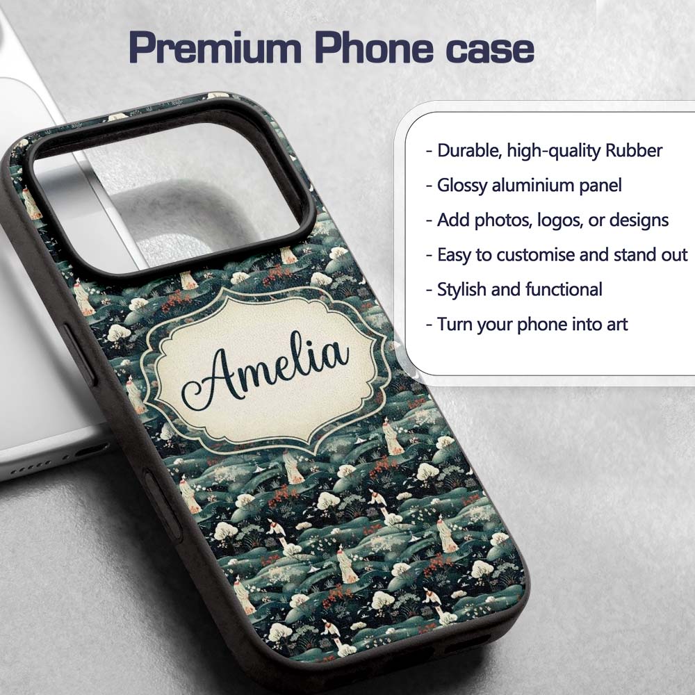 Traditional Asian Women Scenic Floral Landscape Custom Name Protective Phone Case Mobile Cover Durable Everyday Smartphone Shock Resistant