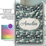 Traditional Asian Women Scenic Floral Landscape Seamless Pattern  Personalised Custom Name Super Soft Fleece Blanket Bed Sofa Throw