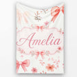 Watercolor Pink Bow Ribbon Cute Floral Seamless Pattern Name Unique  Personalised Custom Name Super Soft Fleece Blanket Bed Sofa Throw