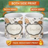 Personalized Custom Name Cute Turtle Floral Neutral Boho Seamless Pattern Name Unique Gift 11oz Ceramic Coffee Tea Mug White Large Handle