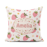 Custom Name Sweet Strawberry Floral Cute Seamless Pattern Name Square Filled Cushion Throw Pillow Sofa Bed Home Decor Zip Washable UK Made