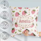 Custom Name Sweet Strawberry Floral Cute Seamless Pattern Name Square Filled Cushion Throw Pillow Sofa Bed Home Decor Zip Washable UK Made