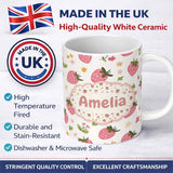 Personalized Custom Name Sweet Strawberry Floral Cute Seamless Pattern Name Unique Gift 11oz Ceramic Coffee Tea Mug White Large Handle