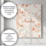 Personalised Name Peach Floral Moon Seamless Pattern Stylish Everyday Custom Home Unique Canvas Wall Art Print Decor Picture Ready to Hang