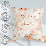 Custom Name Peach Floral Moon Seamless Pattern Stylish Everyday Square Filled Cushion Throw Pillow Sofa Bed Home Decor Zip Washable UK Made