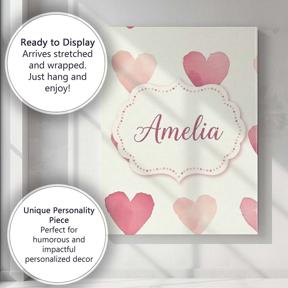 Personalised Name Soft Watercolor Pink Custom  Modern Room Accent Elegant Feature Canvas Wall Art Print Decor Picture Ready to Hang