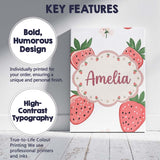 Personalised Name Cute Strawberry Floral Custom  Unique Gift Idea Elegant Feature Canvas Wall Art Print Decor Picture Ready to Hang