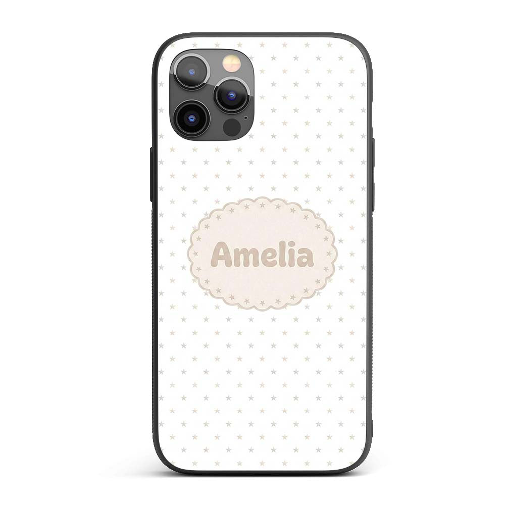 Minimal Gold Star Seamless Pattern on Soft White Custom Name Protective Phone Case Mobile Cover Durable Everyday Smartphone Shock Resistant