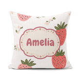Custom Name Strawberry Blossom Soft Pastel Seamless Pattern Name Square Filled Cushion Throw Pillow Sofa Bed Home Decor Zip Washable UK Made