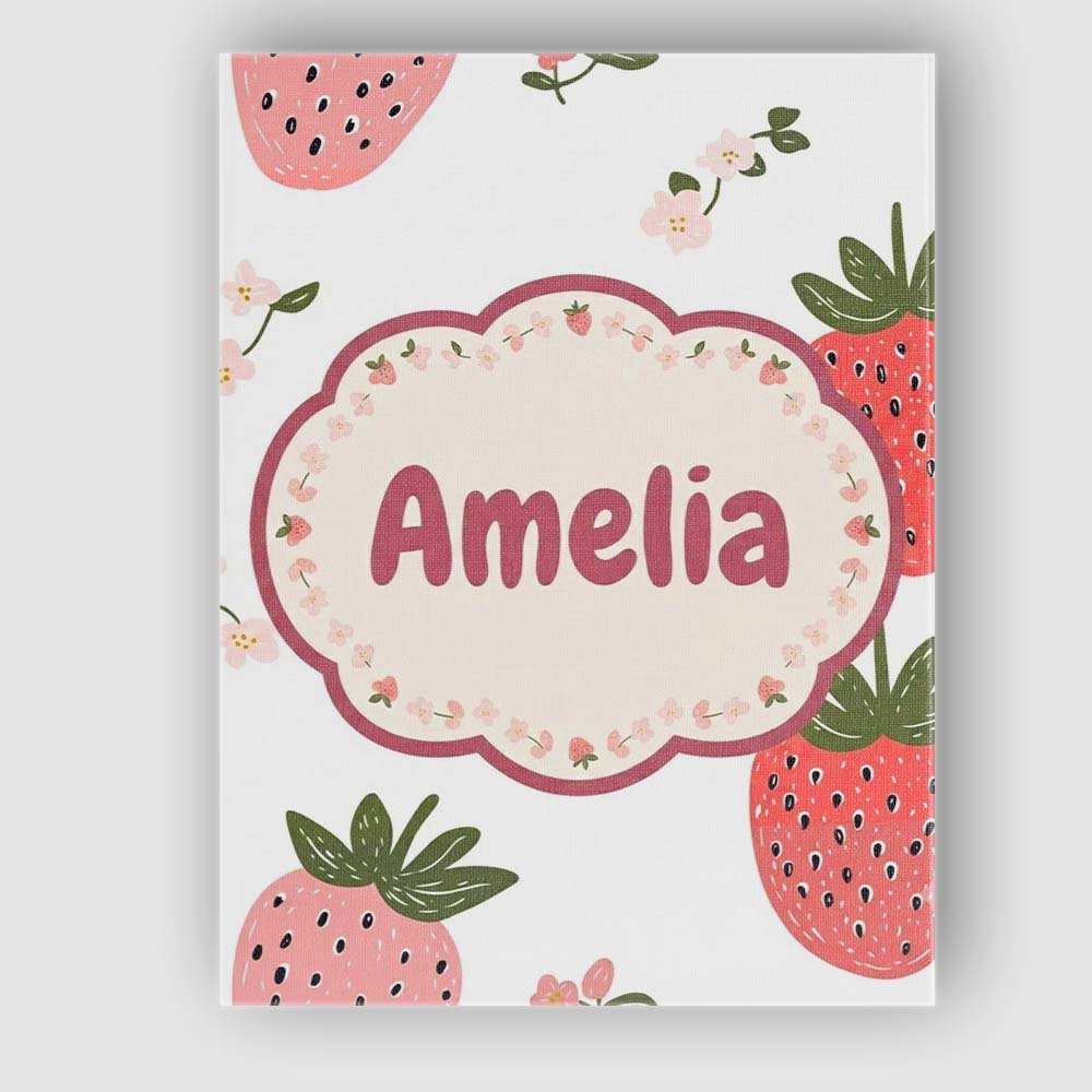 Personalised Name Cute Strawberry Blossom Custom  Unique Gift Idea Elegant Feature Canvas Wall Art Print Decor Picture Ready to Hang