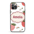 Cute Strawberry Blossom Soft Pastel Seamless Custom Name Protective Phone Case Mobile Cover Durable Everyday Smartphone Shock Resistant