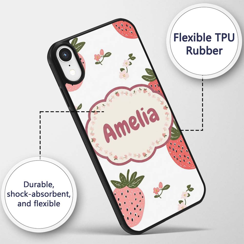 Cute Strawberry Blossom Soft Pastel Seamless Custom Name Protective Phone Case Mobile Cover Durable Everyday Smartphone Shock Resistant
