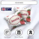 Custom Name Strawberry Blossom Soft Pastel Seamless Pattern Name Square Filled Cushion Throw Pillow Sofa Bed Home Decor Zip Washable UK Made
