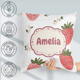 Custom Name Strawberry Blossom Soft Pastel Seamless Pattern Name Square Filled Cushion Throw Pillow Sofa Bed Home Decor Zip Washable UK Made