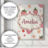 Personalised Name Cute Strawberry Daisy Custom  Modern Room Accent Elegant Feature Canvas Wall Art Print Decor Picture Ready to Hang